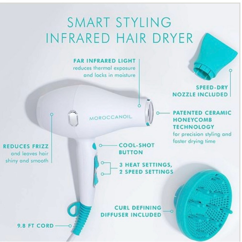 Moroccanoil Teal and White Infrared Hair Dryer